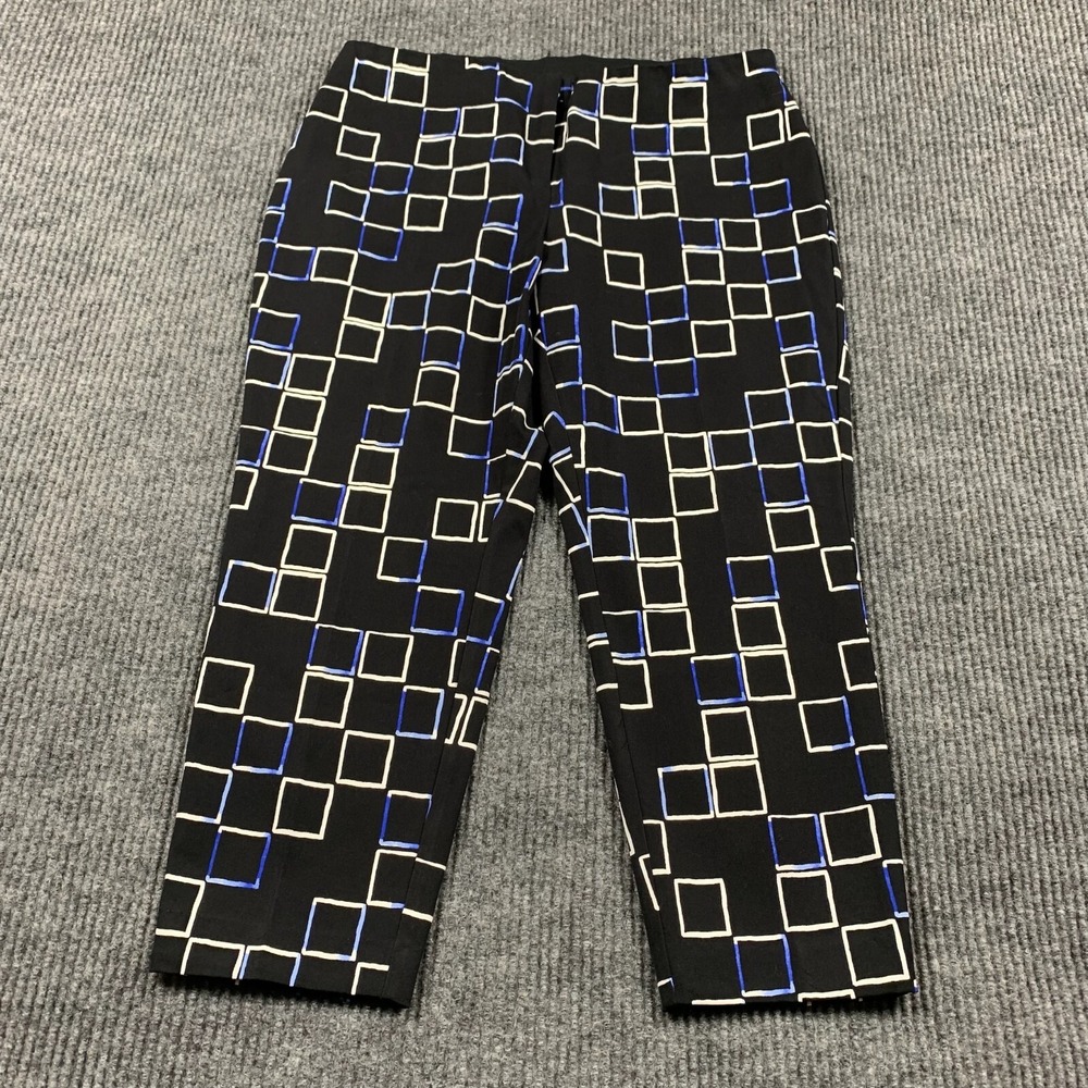 Alfani Carpi Pants Womens 34 Black Abstract Tapered Comfort Stretch Casual 34x23